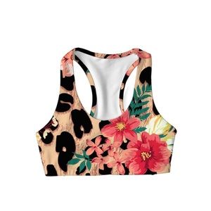 Pineapple Women's animal print floral sports bra, Sz S